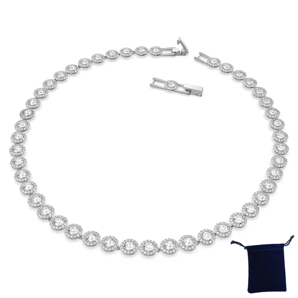 (SHLXL1) S925 Silver Classic Happiness Diamond Round Crystal Earrings Bracelet Necklace Set Women Gorgeous Una Swarovski Angelic Series Jewelry Set