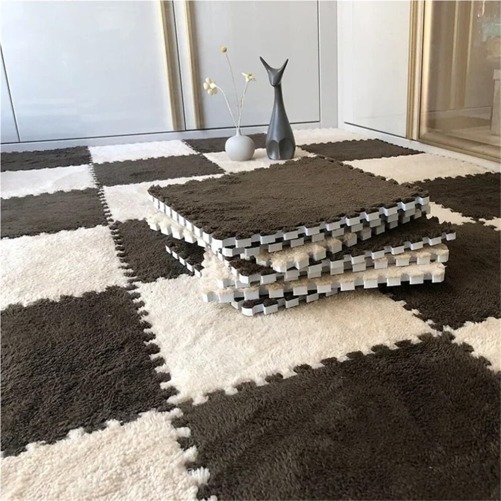 12 Pack Soft Plush Play Mats Interlocking Foam Tile Rugs NonSlip For Winter Crawling CurryWhite