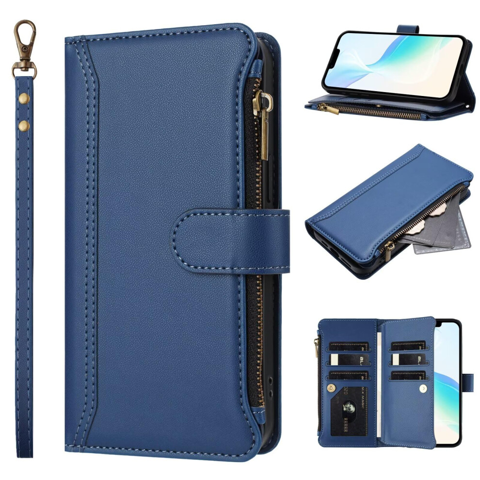 Wallet Case Shockproof Leather Flip Cover With Card Holder And Kickstand, Dark For Samsung Galaxy S21 Fe Blue 9347817279252