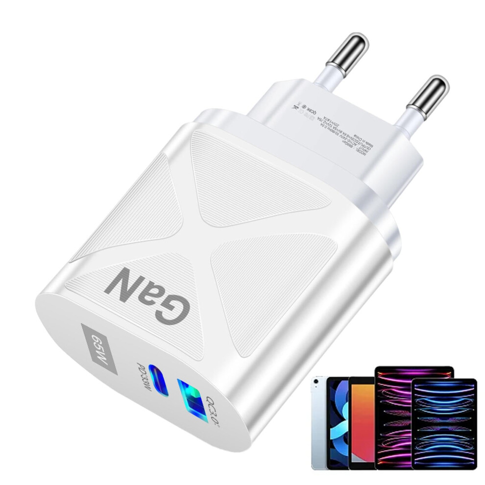 Wall Charger 65W Usbc Pd And Qc 3.0 Universal Block Charger Palladium Finish For Phone, Laptop, Travel 9347817279344