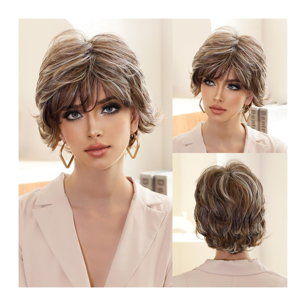 Unisex Light Wig Synthetic Straight Blonde Wig Short Retro Bob With Bangs Heat Resistant Silvery Blonde For Women