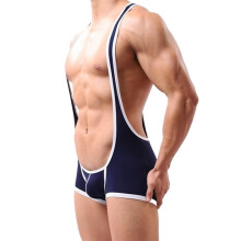 Men's Leotard Bodysuit Jockstrap Wrestling Singlet Boxer Underwear Stretch Material M Blue for Gay Male Wear