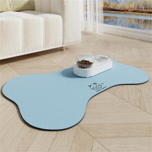 Dog Cat Mat For Food And Water Rapid Absorbent Bone Shaped Placemat 30x40 cm Blue With Rubber Backing No Stains