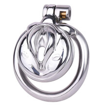 Metal Stainless Steel Fake Pussy Simulation Lips Chastity Device, Male OnePiece Chastity Cage, 50mm