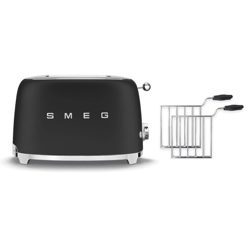 Smeg (Matte White) Smeg TSF01 Matte 2 Slice Toaster + TSSR01 2-Sandwich Racks Bundle 1