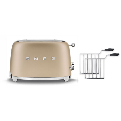 Smeg (Matte White) Smeg TSF01 Matte 2 Slice Toaster + TSSR01 2-Sandwich Racks Bundle 2