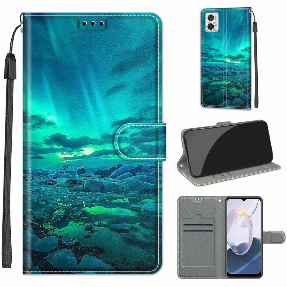 Case Compatible With Motorola Moto E22i/E22 Leather Wallet Stand Flip Case With Card Slots Magnetic Stand Laser Green 9382693988461