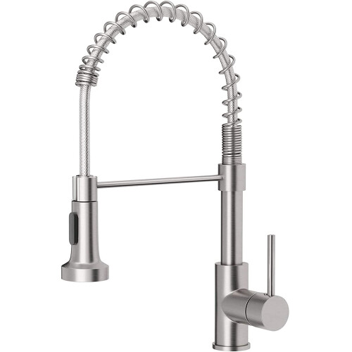 Kitchen Faucets Solid Brass Kitchen Faucet Single Handle SpringLoaded PullDown Sprayer Arc Brushed Gold Finish