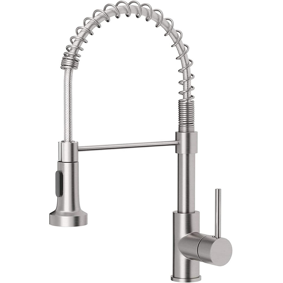 Kitchen Faucets Solid Brass Kitchen Faucet Single Handle Springloaded Pulldown Sprayer Arc Brushed Gold Finish 9426802749243
