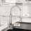 Kitchen Faucets Solid Brass Kitchen Faucet Single Handle SpringLoaded PullDown Sprayer Arc Brushed Gold Finish 3