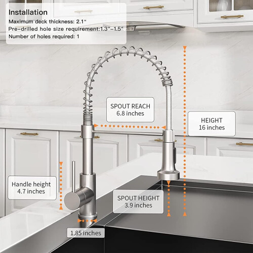 Kitchen Faucets Solid Brass Kitchen Faucet Single Handle SpringLoaded PullDown Sprayer Arc Brushed Gold Finish 2