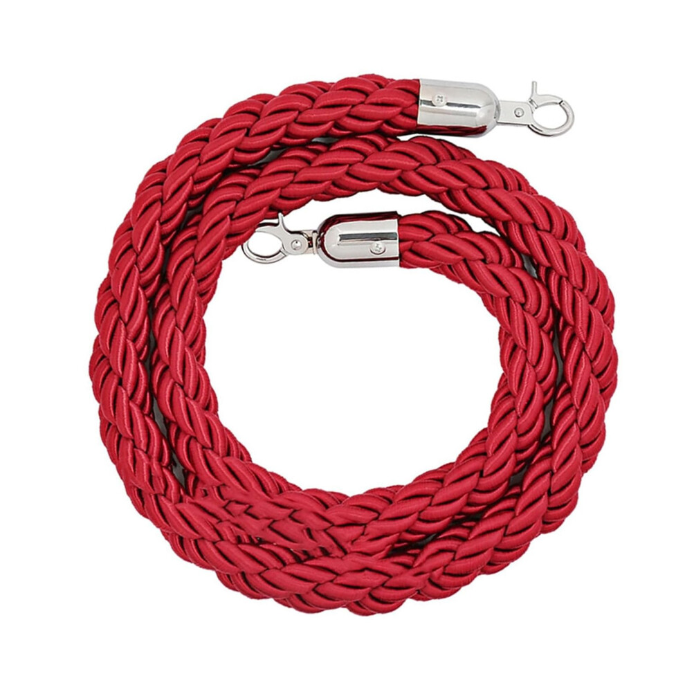 Queue Barrier Rope With Silver Hook, Braided Hemp, Red, 2.5M Stanchion Rope For Queue Divider And Crowd Control 9426802749502