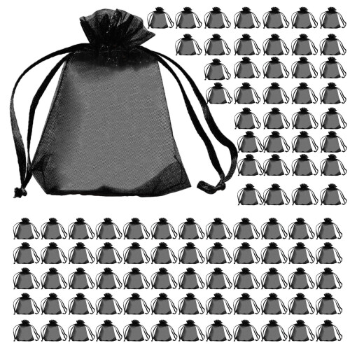 100Pcs Fruit Net Bags with Drawstring Fruit Bags for-Black