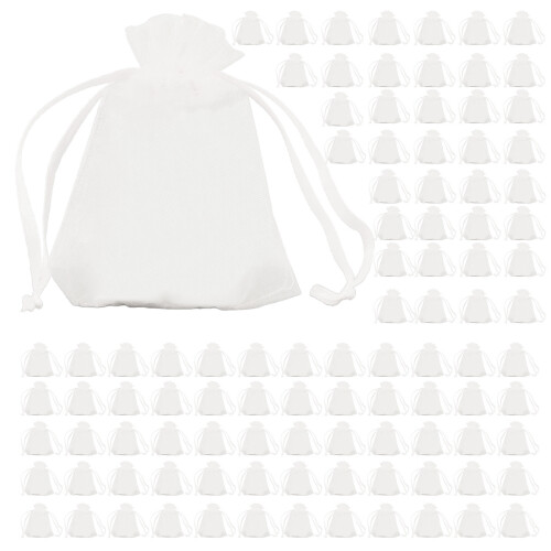 100Pcs Fruit Net Bags with Drawstring Fruit Bags for-Beige