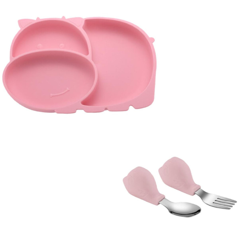 Baby Weaning Essential Set Silicone Divided Plate Fork And Spoon BPA Dishwasher Safe NonSlip Baby Feeding Plate