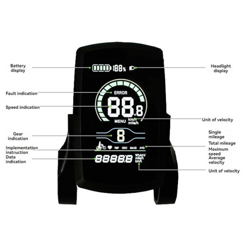 Ebike 80C LCD-Mätare Intelligent Kontrollpanel Display Hastighet Kontrollpanel E-Cykelinstrument Elcykelkontroll 1