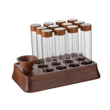 1Pcs Coffee Bean Glass Tube with Wood Tool Bottled Tubes Grain Storage Wooden Sealed Airtight Canisters C