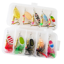Fishing Lures 10Piece Metal Spoons Set With Sequins Finish Hard Lures Triple Hook Baits