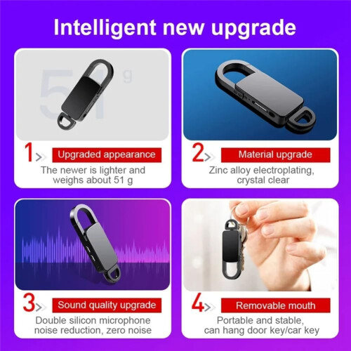 Keychain VoiceControlled Recorder S20 Model, 8GB Memory, Noise Reduction, Mini Dictaphone, Hook Design 2