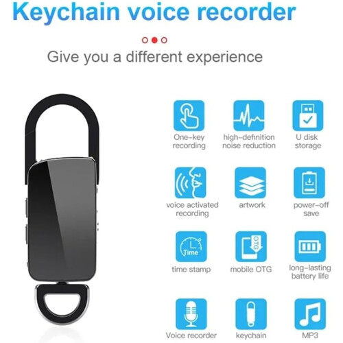 Keychain VoiceControlled Recorder S20 Model, 8GB Memory, Noise Reduction, Mini Dictaphone, Hook Design 1