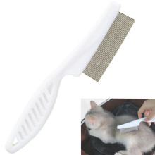 Flea Comb for Dogs and Cats Fine Tooth Pet Grooming Comb for Long Hair with Easy Grip Handle, White