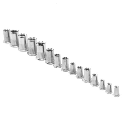 Flat Head Rivet Nut Stainless Steel Assortment Kit Threaded Insert Nut Knurled Design Easy To Install Wide Application Practical Using For Metal 1