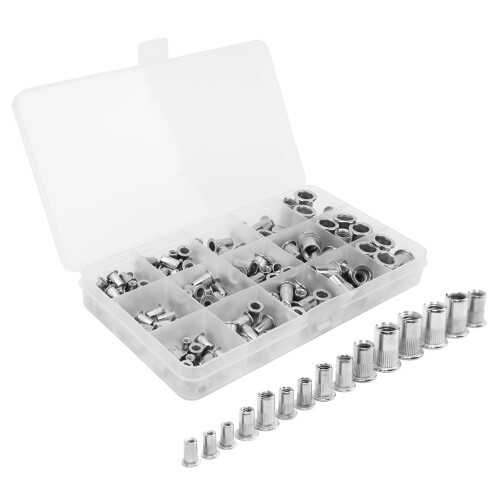 Flat Head Rivet Nut Stainless Steel Assortment Kit Threaded Insert Nut Knurled Design Easy To Install Wide Application Practical Using For Metal 2