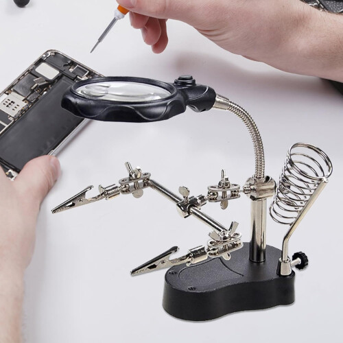 Soldering Hands Magnifier Stand, Adjustable LED Light, Alligator Clips for Electronics  & Circuit Board Assembly 1
