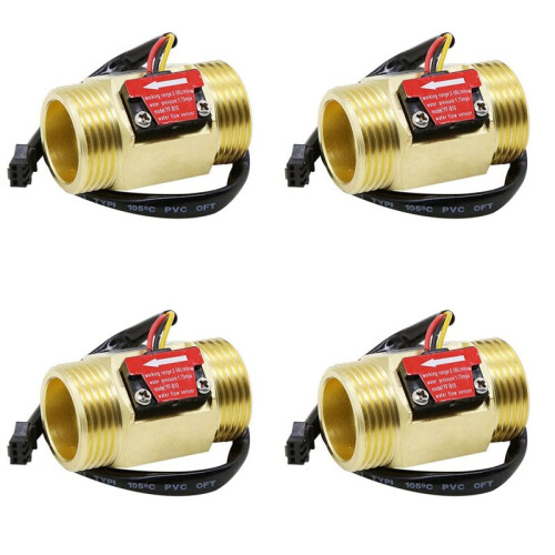 4X Water Flow Sensor Hall Flow Meter 1 Inch External Wire Copper Water Flow Sensor Turbine Flow Meter
