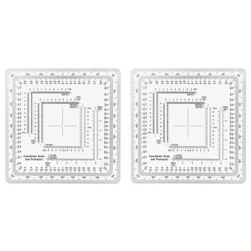 2X Square Military Coordinate Scale Protractor for Land Navigation, Military Style UTM/MGRS Coordinate Scale