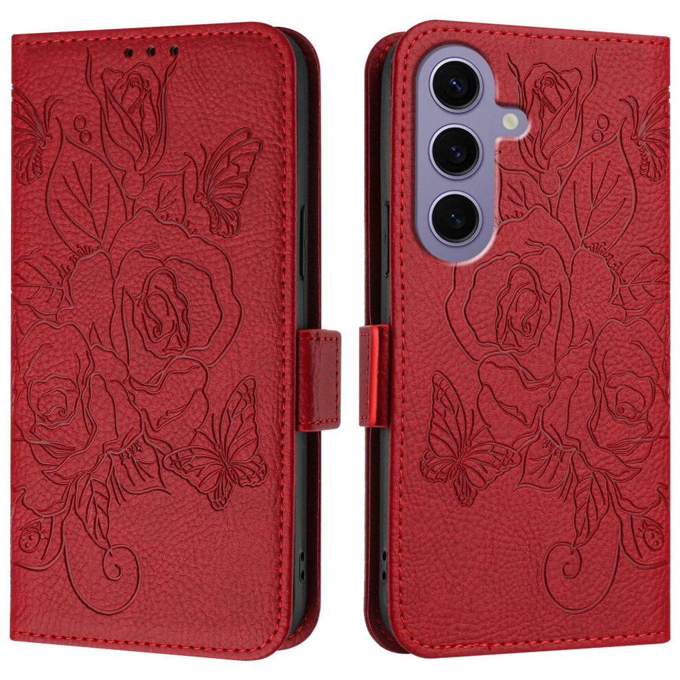 Wallet Case For Samsung Galaxy S24 Leather Kickstand Card Slots Magnetic Closure Folio Red 9382693993021