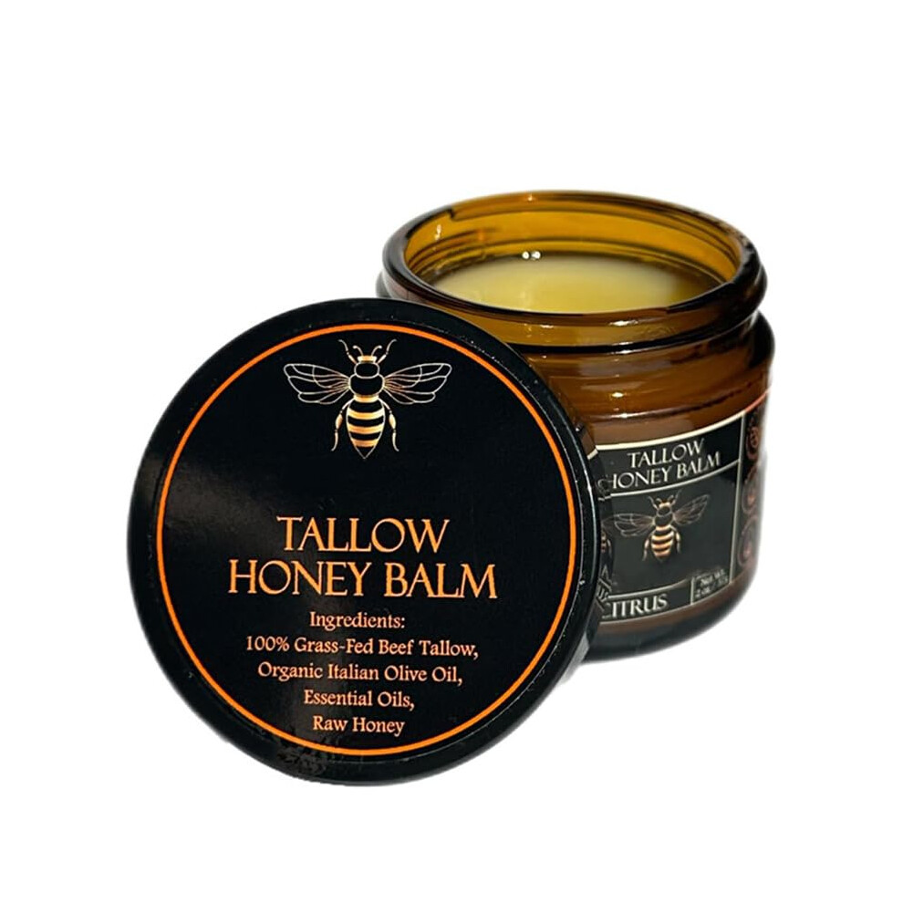 Beef Tallow Honey Balm (Citrus) Skin Care Balm For Dry Skin All Natural Honey Infused