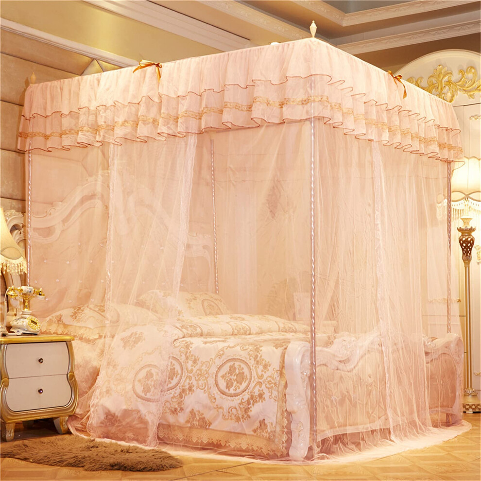 Bed Curtains Canopy Princess Ruffle Tassel 4 Corner Post Mosquito Net For Girls Boys Kids 1.2M X 2M Water Green