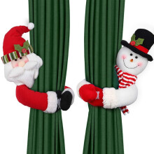 Vánoční úvazek na záclony s jednoduchým upevněním, měkké plyšové panenky Santa Claus sněhulák pro domácí dekorace, dekorace oken,