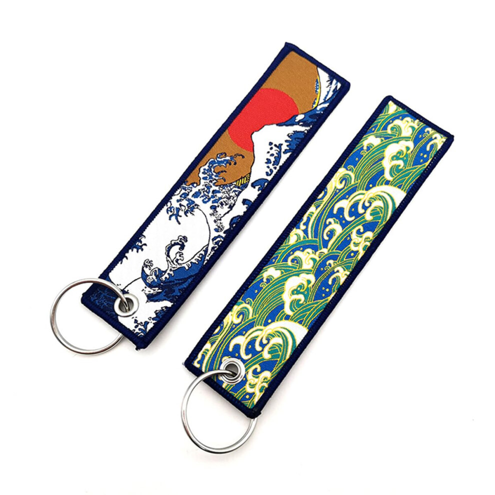 Motorcycle Keychain With Doublesided Wave Embroidery, 2Pcs Embroidered Keyring For Bikers Light 9189345463563