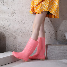 Rosa PVC Transparente Rutschfeste Wasserdichte Gummistiefel für Frauen, Größe 35