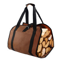 Large Canvas Log Carrier Bag Waxed Canvas Firewood Carrier Heavy Duty For Indoor Wood Stove And Outdoor Camping Brown