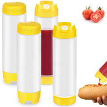 Botellas Exprimibles de Plástico Invertidas de 20 Oz, Dispensador de Válvula  con Punta Rellenable, Botella Exprimible para Condimentos, Salsas