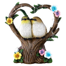 Resin Garden Heart Bird Statues Figurines Ornament with Solar Light Love Miniature Resin Sculpture for Patio Yard Decor
