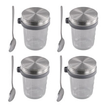 Einmachgläser für Overnight Oats, 4er-Pack, 350 Ml Overnight Oats-Glas mit Löffeln und Luftdichten Edelstahldeckeln, Frühstückstöpfe