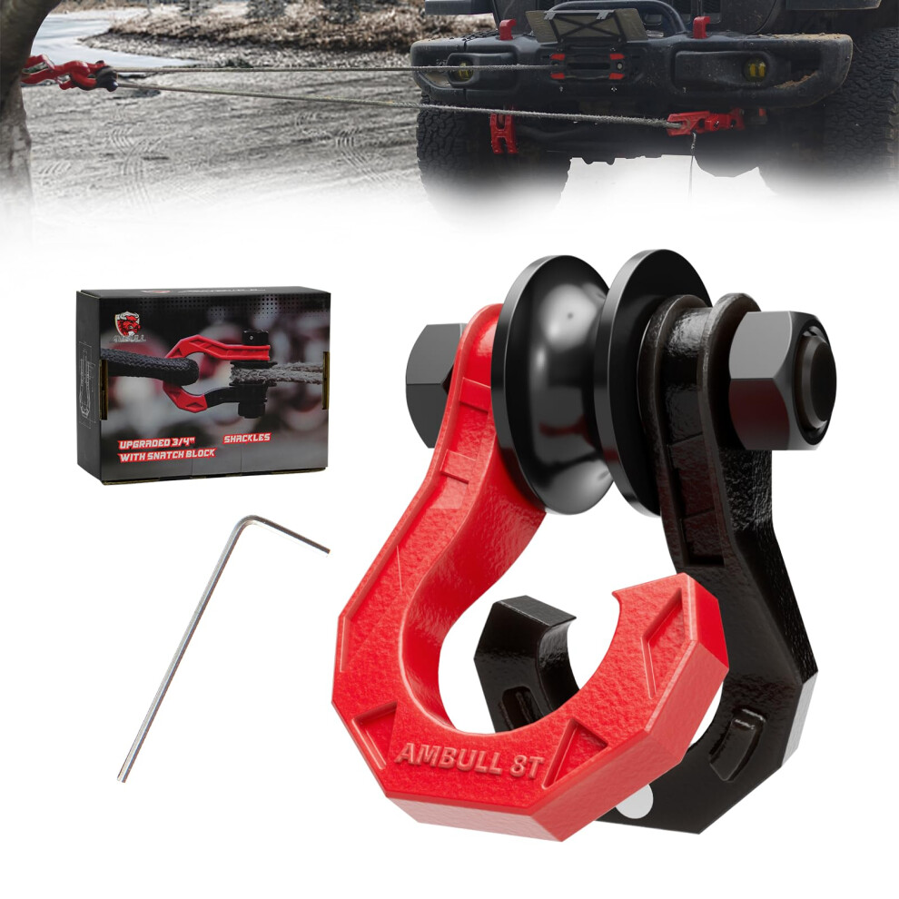 D Ring Separate Shackle 3/4 Easy Open With Snatch Block Pulley Towing Winch Offroad Recovery Truck Atv Utv Black Red 9426802756005