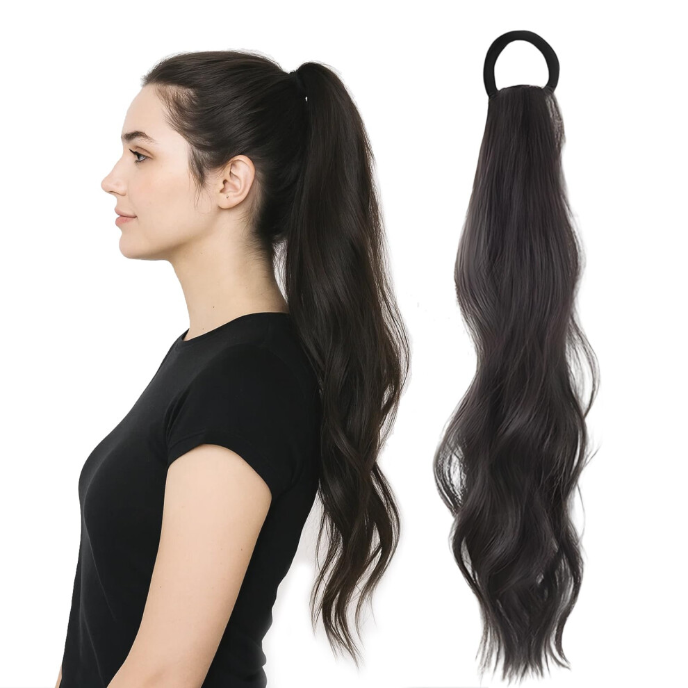 Ponytail Extension Human Hair ClipIn Extensions Light Brown Real Hair For Women Easy To Style Daily Use Brownish Black