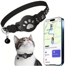 Smart Cat GPS Tracker, Cat Collar With Elastic Buckle, Compatible with Apple/Android, No Monthly Fee, Waterproof Black Collar