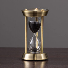 Hourglass Sand Clock Brass Metal Timer, 1 3 5 10 15 30 Minute Increments, Glass Sandglass Clock, Black Living Room Gift