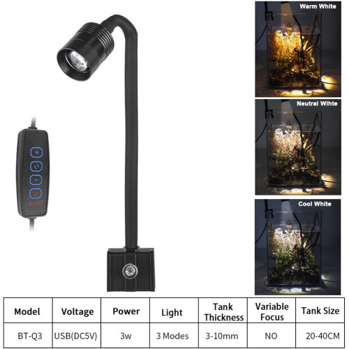 LED Clip Light For Aquarium USBPowered 360Degree Rotating Safe For Fish 1