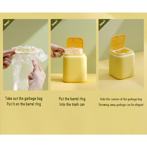 Desktop Trash Can with PresstoOpen Lid, Plastic Mini Garbage Bin for Office, Kitchen, Yellow 1