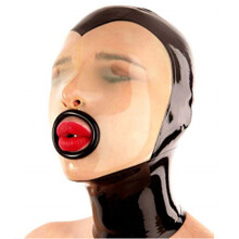 Black Latex Hood Mask with Back Zipper Eye Mouth Holes Unisex Rubber Fetish Headcover XL