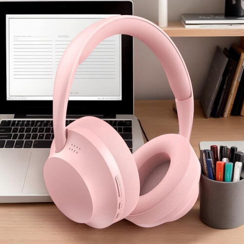 Wireless Computer Headset OverEar 180g Pink Voice Assistant Enabled For Remote Learning And Conferences 2