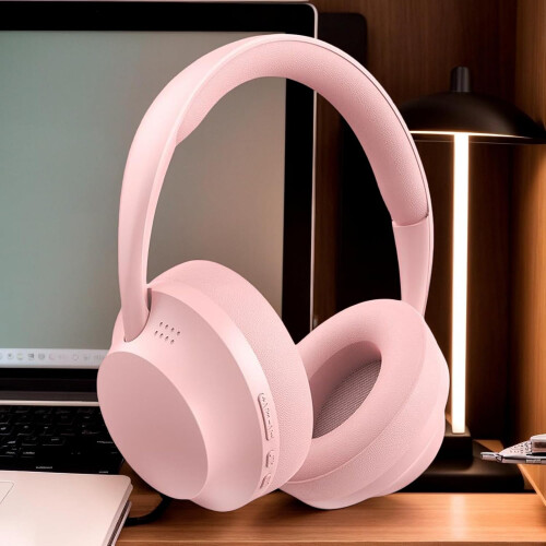 Wireless Computer Headset OverEar 180g Pink Voice Assistant Enabled For Remote Learning And Conferences 1