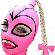 Latex Hood with Wig Rubber Mask Open Eyes Mouth Back Zipper Cosplay XXL 73CM
